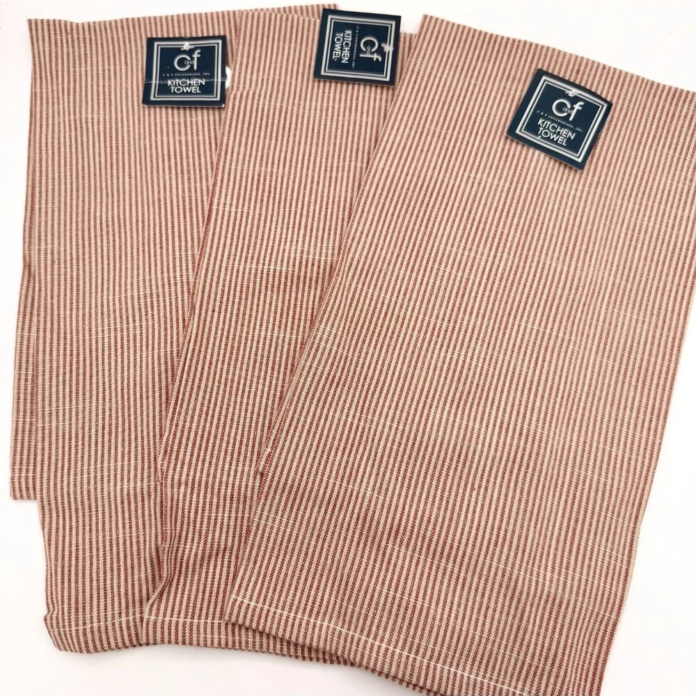 Red Ticking Stripe 100% Cotton Dish Cloths ~ Set of 3‎ GF Cottage Kitchen Towels